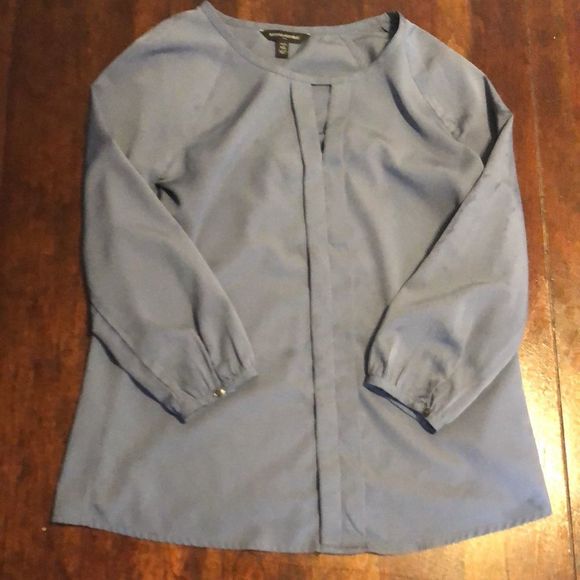 Banana Republic XS petite blouse moody greyish blue triangular peephole neckline - Picture 5 of 16